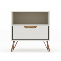 Manhattan Comfort 101GMC3 Rockefeller 1.0 Mid-Century- Modern Nightstand with 1-Drawer in Off White and Nature